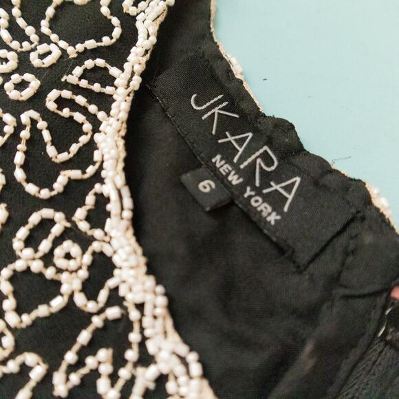 Jkara Black White Beaded Bust Sleeveless Formal Ankle Fit Flare Dress Size 6 - Picture 3 of 10